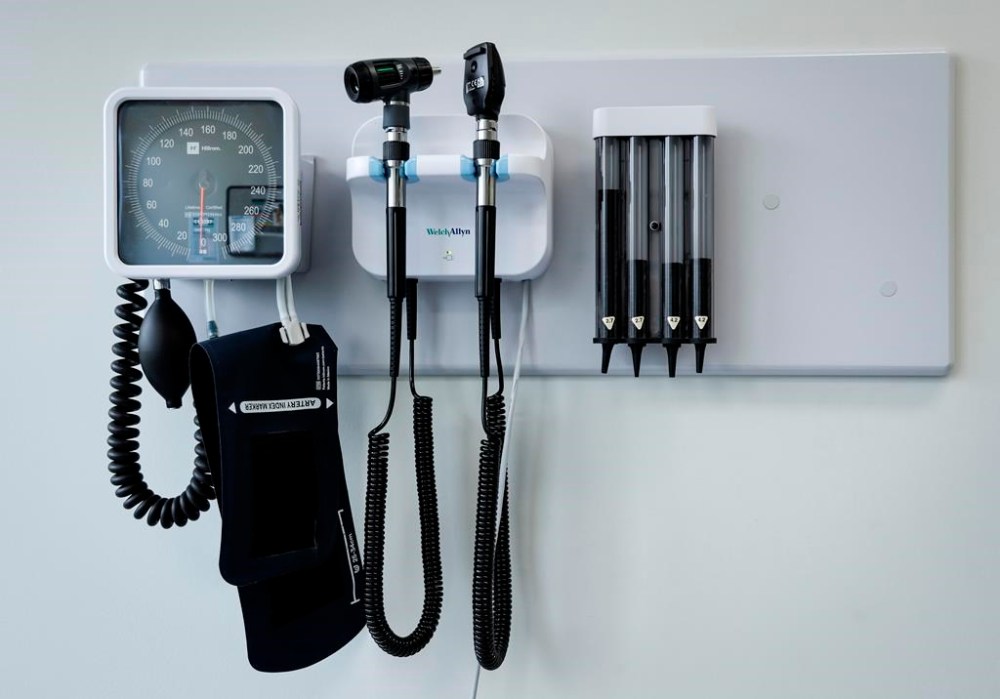 Medical tools are pictured in an exam room at a health clinic in Calgary, Alta., Friday, July 14, 2023. THE CANADIAN PRESS/Jeff McIntosh