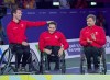 Canada's Colin Higgins, Vincent Dallaire and Robert Hedges, left to right, wait for their silver medals in 3 x 3 men's wheelchair basketball at the Commonwealth Games in Birmingham, England on August 2, 2022. THE CANADIAN PRESS/Andrew Vaughan