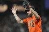 San Francisco Giants pitcher Ryan Walker (74) reacts after the Giants defeated the Miami Marlins in a baseball game in San Francisco, Friday, Aug. 30, 2024. (AP Photo/Jeff Chiu)