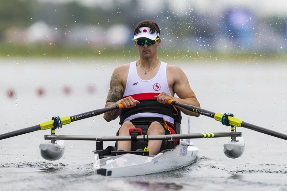 Jacob Wassermann competes in the Men's PR1 Skiff Heat 1 at the 2024 Paralympics in Paris, France on August 30, 2024. // Jacob Wassermann participe à la première manche éliminatoire de l’épreuve masculine de para-aviron PR1 aux Jeux paralympiques de Paris 2024, en France, le 30 août 2024. THE CANADIAN PRESS/HO - CANADIAN PARALYMPIC COMMITTEE, Michael P. Hall, *MANDATORY CREDIT*