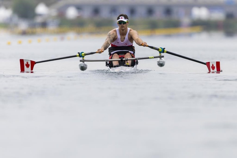 Jacob Wassermann competes in the Men's PR1 Skiff Heat 1 at the 2024 Paralympics in Paris, France on August 30, 2024. // Jacob Wassermann participe à la première manche éliminatoire de l’épreuve masculine de para-aviron PR1 aux Jeux paralympiques de Paris 2024, en France, le 30 août 2024. THE CANADIAN PRESS/HO - CANADIAN PARALYMPIC COMMITTEE, Michael P. Hall, *MANDATORY CREDIT*