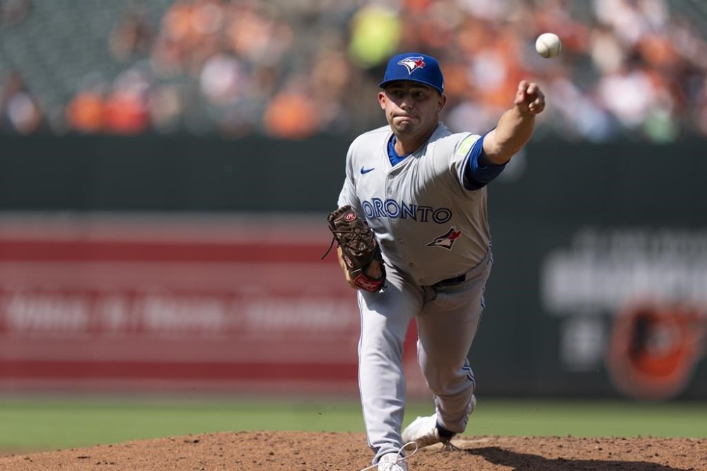 The Toronto Blue Jays have recalled left-handed pitcher Brandon Eisert and infielder Luis De Los Santos from Triple-A Buffalo. Eisert delivers during the second inning in the first baseball game of a doubleheader against the Baltimore Orioles, in Baltimore, Monday, July 29, 2024. THE CANADIAN PRESS/AP-Stephanie Scarbrough