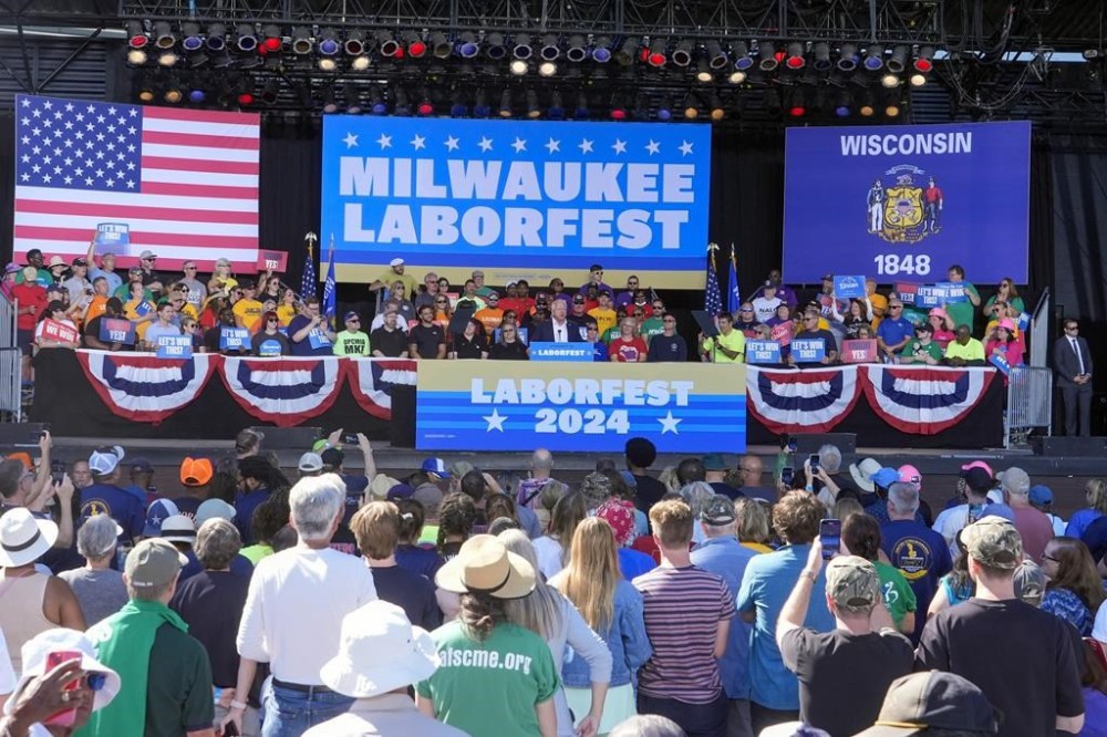 Democratic vice presidential nominee Minnesota Gov. Tim Walz speaks during a campaign stop at Laborfest Monday, Sept. 2, 2024, in Milwaukee. (AP Photo/Morry Gash)