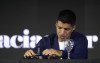 Uruguayan soccer player Luis Suarez announces his retirement the national soccer team in Montevideo, Uruguay, Monday, Sept. 2, 2024. (AP Photo/Matilde Campodonico)
