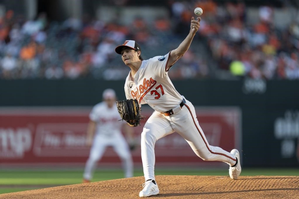 Baltimore Orioles starting pitcher Cade Povich delivers during the first inning of a baseball game against the Chicago White Sox, Tuesday, Sept. 3, 2024, in Baltimore. (AP Photo/Stephanie Scarbrough)
