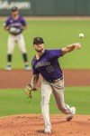 Colorado Rockies pitcher Kyle Freeland (21) throws in the first inning of a baseball game against the Atlanta Braves, Tuesday, Sep. 3, 2024, in Atlanta. (AP Photo/Jason Allen)