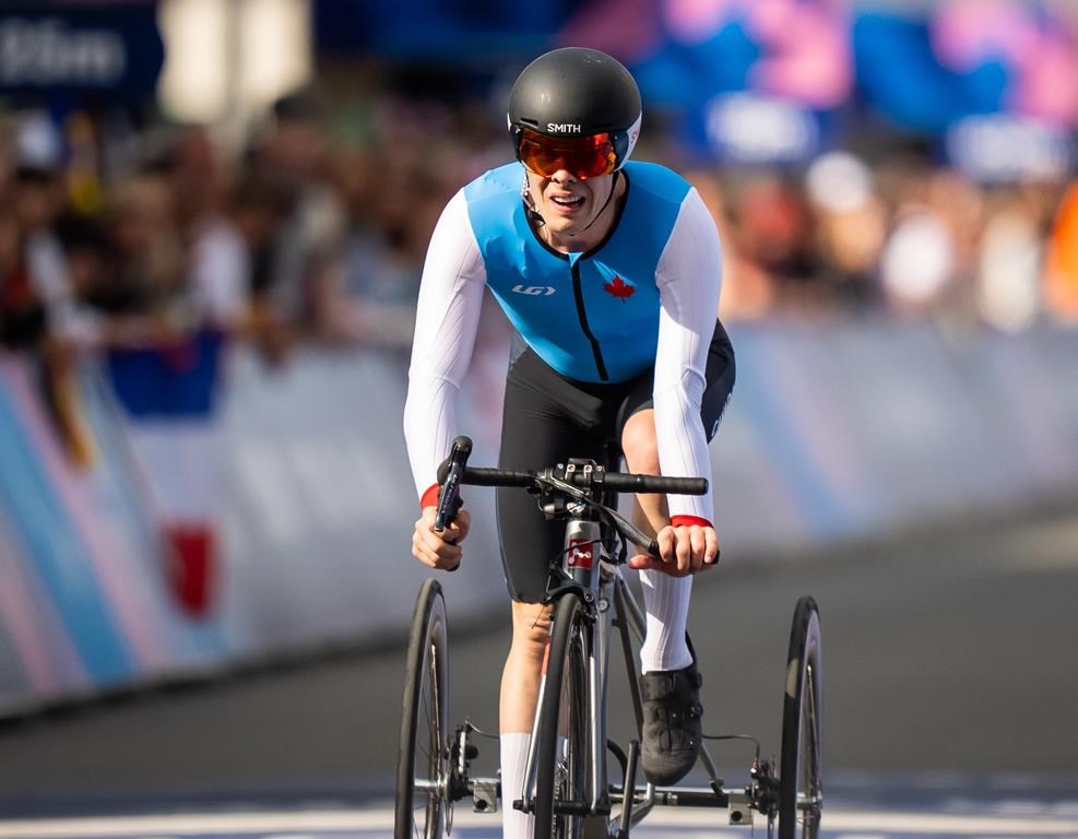 Nathan Clement competes in the men’s T1-2 individual time trial during the Paralympic Games in Paris, France on September 4, 2024. THE CANADIAN PRESS/HO, CANADIAN PARALYMPIC COMMITTEE, Dave Holland **MANDATORY CREDIT**