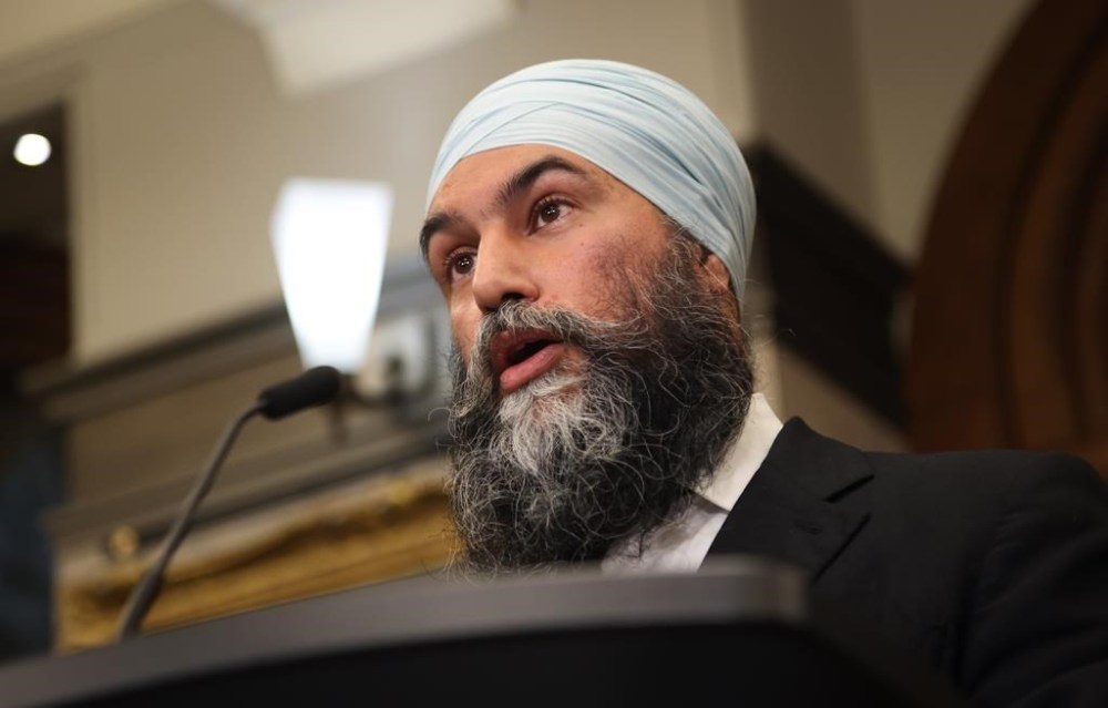 New Democratic Party Leader Jagmeet Singh speaks in the Foyer of the House of Commons on Parliament Hill in Ottawa on Thursday, June 13, 2024. THE CANADIAN PRESS/ Patrick Doyle