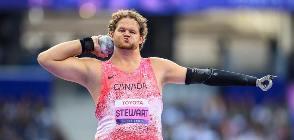 Greg Stewart competes in the Men’s Shot Put F46 Final at the 2024 Paralympic Games in Paris, France on September 4, 2024. THE CANADIAN PRESS/HO, CANADIAN PARALYMPIC COMMITTEE, Angela Burger