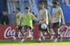 Argentina's Julián Alvarez kicks the ball during a training session for an upcoming World Cup qualifier against Chile, in Buenos Aires, Argentina, Tuesday, Sept. 3, 2024. (AP Photo/Gustavo Garello)