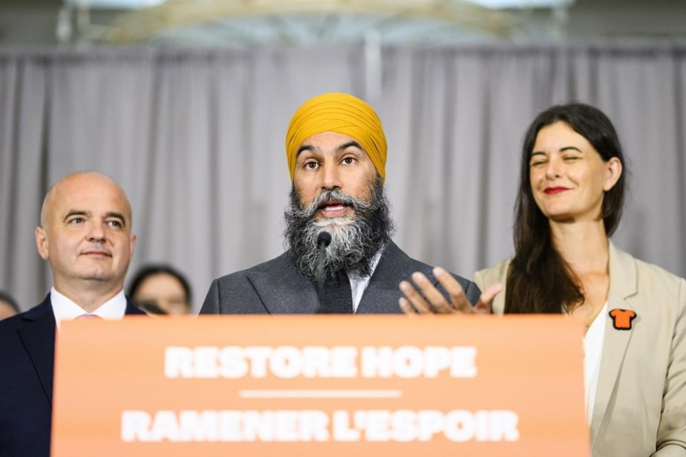NDP Leader Jagmeet Singh gives remarks during a press conference, in Toronto on Thursday, September 5, 2024. THE CANADIAN PRESS/Christopher Katsarov
