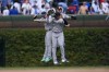 From left, New York Yankees' Alex Verdugo, Juan Soto and Aaron Judge celebrate their team's 3-0 win over the Chicago Cubs in a baseball game, Friday, Sept. 6, 2024, in Chicago. (AP Photo/Erin Hooley)
