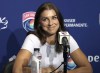San Diego Waves FC's Alex Morgan smiles during a press conference announcing her retirement from professional soccer, Friday, Sept. 6, 2024, following Sunday's match against the North Carolina Courage. (John Gastaldo/The San Diego Union-Tribune via AP)