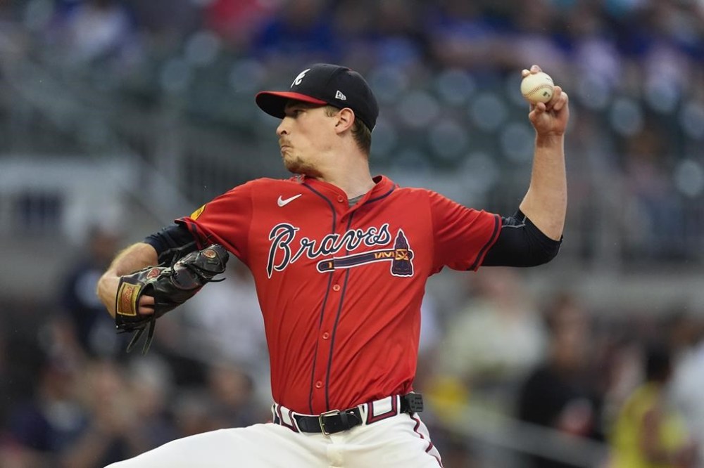 Atlanta Braves starting pitcher Max Fried works against the Toronto Blue Jays in the first inning of a baseball game Sept. 6, 2024, in Atlanta. (AP Photo/John Bazemore)