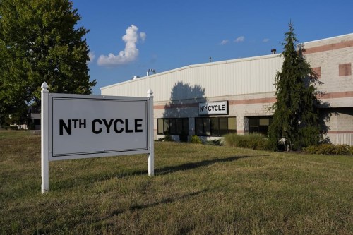 A sign stands outside metal recycler Nth Cycle, Thursday, Sept. 5, 2024, in Fairfield, Ohio. (AP Photo/Joshua A. Bickel)