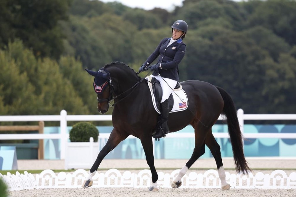 Rebecca Hart of the U.S. competes at the Individual Freestyle Event - Grade III at Château de Versailles at the 2024 Paralympics, Saturday, Sept. 7, 2024. (AP Photo/Kileigh Kane)