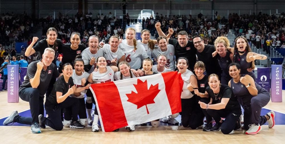 Canada celebrates the bronze medal win in women's sitting volleyball during the 2024 Paralympic Games in Paris, France on Saturday September 7, 2024. THE CANADIAN PRESS/HO, CANADIAN PARALYMPIC COMMITTEE, Dave Holland
*MANDATORY CREDIT *