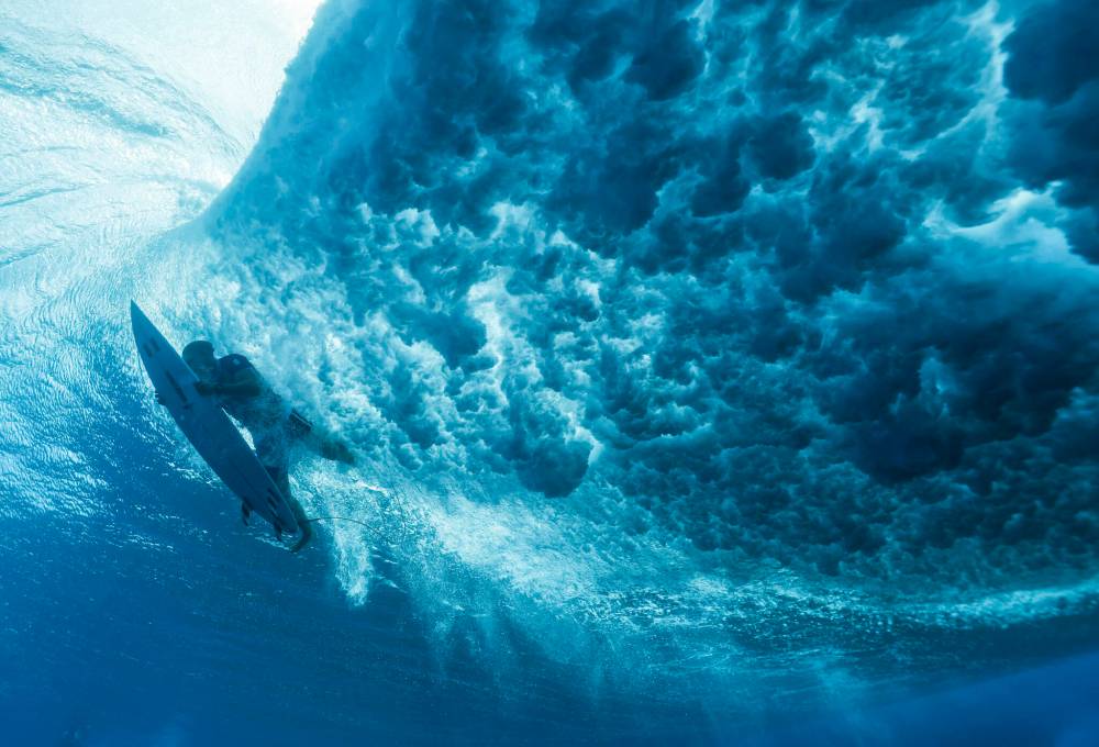 Ben Thouard/ Pool Photo via The Associated Press
France’s Kauli Vaast duck-dives a wave during the seventh heat of Round 1 in the men’s surfing competition last Saturday in Teahupo’o, French Polynesia.