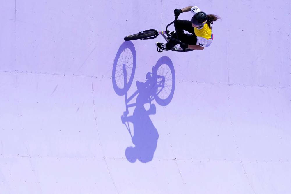 Frank Franklin II / The Associated Press
Queen Saray Villegas Serna, of Colombia, competes in the cycling BMX freestyle women’s park final Wednesday in Paris.