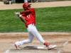 JOHN WOODS / FREE PRESS Winnipeg Goldeyes’ Roby Enriquez 17) watches his hit during their game against the Fargo-Moorhead Redhawks in Winnipeg Sunday, July 7, 2024.