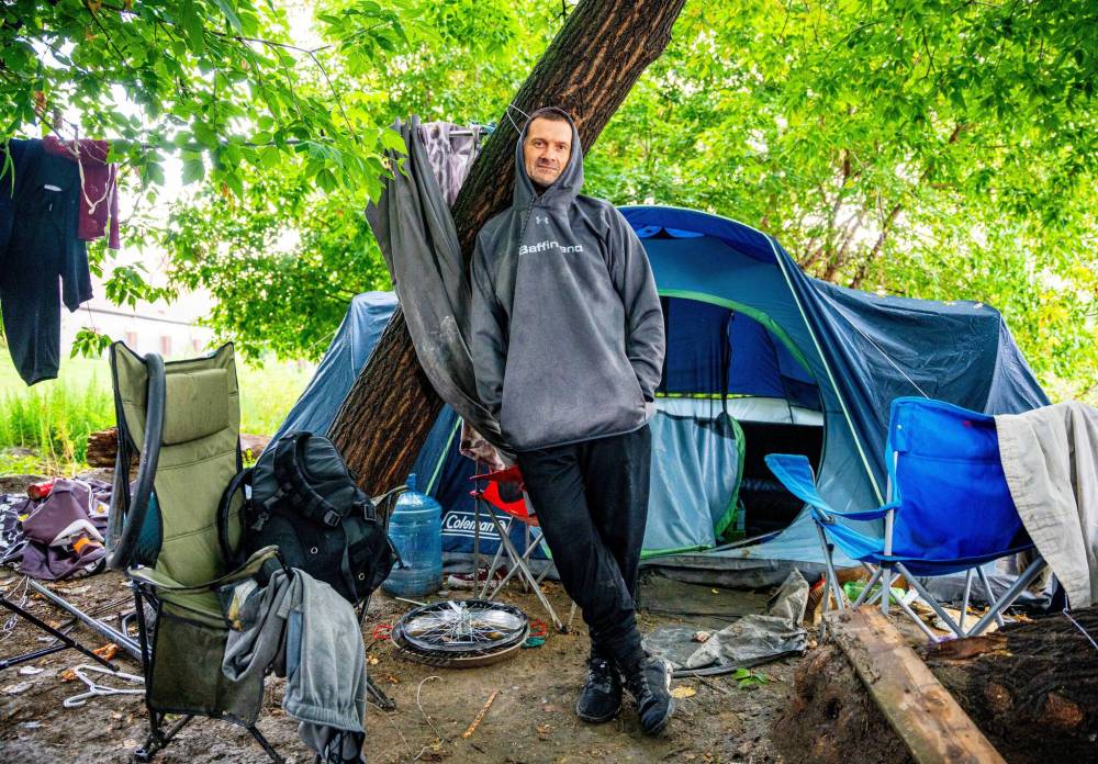 NIC ADAM / FREE PRESS
Daniel Mateychuk, 45, a resident of an encampment on the Assiniboine River, says there is community among those living in the makeshift housing.