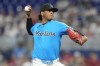 Miami Marlins starting pitcher Edward Cabrera throws during the first inning of a baseball game against the Philadelphia Phillies, Sunday, Sept. 8, 2024, in Miami. (AP Photo/Lynne Sladky)