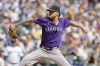 Colorado Rockies pitcher Kyle Freeland throws to the Milwaukee Brewers during the first inning of a baseball game Sunday, Sept. 8, 2024, in Milwaukee. (AP Photo/Jeffrey Phelps)