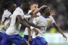 France's Ousmane Dembele, right, celebrates with teammates after scoring his side's second goal during the UEFA Nations League soccer match between France and Belgium at the Groupama stadium in Decines, outside Lyon, France, Monday, Sept. 9, 2024. (AP Photo/Laurent Cipriani)