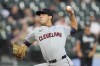 Cleveland Guardians starting pitcher Joey Cantillo throws against the Chicago White Sox during the first inning of a baseball game Monday, Sept. 9, 2024, in Chicago. (AP Photo/Erin Hooley)