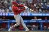 Los Angeles Angels' Brandon Drury hits a two-run home run during the third inning of a baseball game against the Minnesota Twins, Monday, Sept. 9, 2024, in Minneapolis. (AP Photo/Abbie Parr)