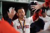 Boston Red Sox's Rob Refsnyder is congratulated after his two-run home run during the third inning of a baseball game against the Baltimore Orioles at Fenway Park, Monday, Sept. 9, 2024, in Boston. (AP Photo/Charles Krupa)