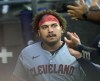 Cleveland Guardians' Josh Naylor celebrates after scoring on a double by Lane Thomas during the first inning of a baseball game against the Chicago White Sox, Monday, Sept. 9, 2024, in Chicago. (AP Photo/Erin Hooley)
