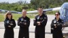 Astronauts, from left, mission specialist Anna Menon, pilot Scott Poteet, commander Jared Isaacman and mission specialist Sarah Gillis arrive at the Kennedy Space Center for an upcoming private human spaceflight mission in Cape Canaveral, Fla., Monday, Aug. 19, 2024. (AP Photo/John Raoux)