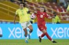 Brazil's Ana Guimaraes, left, and Canada's Kayla Briggs battle for the ball during a U-20 Women's World Cup soccer match in Bogota, Colombia, Friday, Sept. 6, 2024. After a roller-coaster end to the group stage of the FIFA U-20 Women's World Cup, Canada has made it to the round of 16 where defending champion Spain awaits Wednesday in Cali, Colombia. THE CANADIAN PRESS/AP/Fernando Vergara