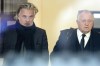 FILE - Vincent Labrune, left, head of the French soccer league, and Jean-Michel Aulas, President of the Olympique Lyonnais soccer team, leave the French soccer federation, Jan. 11, 2023, in Paris. (AP Photo/Michel Euler, File)