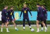 England's Harry Kane attends a training session of England's national soccer team in London, England, Monday, Sept. 9, 2024. (Nick Potts/PA via AP)