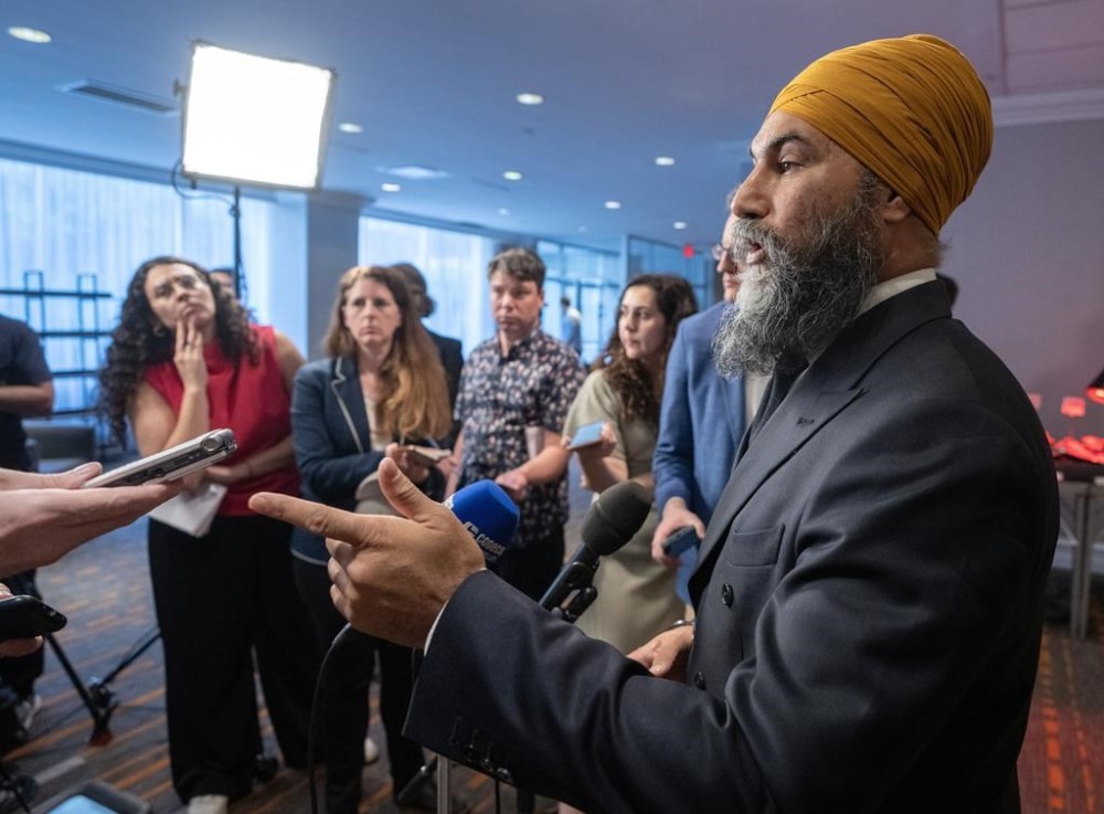 NDP leader Jagmeet Singh speaks to the media at the party's caucus retreat Wednesday, Sept. 11, 2024 in Montreal. THE CANADIAN PRESS/Ryan Remiorz