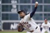 Houston Astros starting pitcher Framber Valdez throws against the Oakland Athletics during the first inning of a baseball game Thursday, Sept. 12, 2024, in Houston. (AP Photo/Michael Wyke)