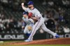 Texas Rangers relief pitcher Kirby Yates throws against the Seattle Mariners during the ninth inning of a baseball game Thursday, Sept. 12, 2024, in Seattle. (AP Photo/Lindsey Wasson)