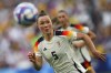 FILE - Germany's Marina Hegering runs for the ball during the women's Group B soccer match between Germany and Australia at the Velodrome stadium, during the 2024 Summer Olympics, Thursday, July 25, 2024, in Marseille, France. (AP Photo/Daniel Cole, File)