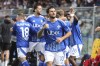 Como 1907's Patrick Cutrone celebrates after Bologna's Nicolo Casale scored an own goal, during the Serie A soccer match between Como and Bologna at the Giuseppe Sinigaglia stadium in Como, Italy, Saturday Sept. 14, 2024. (Antonio Saia/LaPresse via AP)