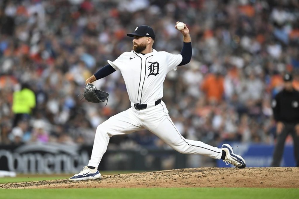 Detroit Tigers relief pitcher Sean Guenther throws against the Baltimore Orioles in the fifth inning of a baseball game, Saturday, Sept. 14, 2024, in Detroit. (AP Photo/Jose Juarez)