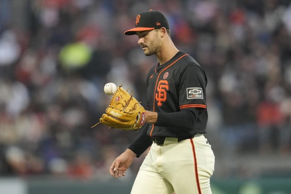 San Francisco Giants pitcher Mason Black reacts on the mound during the fourth inning of a baseball game against the San Diego Padres in San Francisco, Saturday, Sept. 14, 2024. (AP Photo/Jeff Chiu)