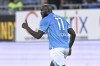 Napoli's Romelu Lukaku celebrates after scoring his side's third goal during the Serie A soccer match between Cagliari and Napoli, in Cagliari, Italy, Sunday, Sept. 15, 2024. (Gianluca Zuddas/LaPresse via AP)