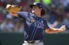 Tampa Bay Rays' Mason Montgomery pitches in the fifth inning of a baseball game against the Cleveland Guardians, Sunday, Sept. 15, 2024, in Cleveland. (AP Photo/Sue Ogrocki)