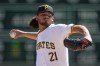 Pittsburgh Pirates pitcher Jared Jones delivers during the third inning of a baseball game against the Kansas City Royals in Pittsburgh, Sunday, Sept. 15, 2024. (AP Photo/Gene J. Puskar)