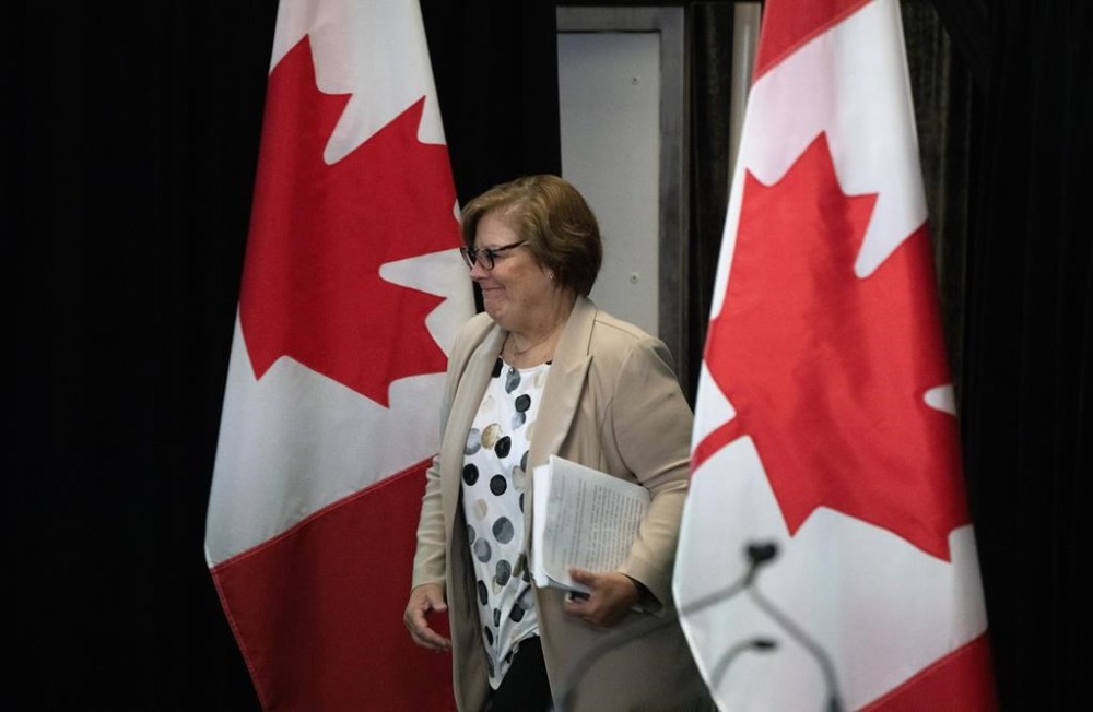Commissioner Justice Marie-Josee Hogue arrives for a session as the Foreign Interference commission begins fall hearings, Monday, September 16, 2024 in Ottawa. THE CANADIAN PRESS/Adrian Wyld