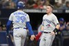 The Toronto Blue Jays claimed Tyler Heineman off waivers from the Boston Red Sox on Monday and designated fellow catcher Brian Serven for assignment. Toronto Blue Jays' Kevin Kiermaier (39) and Heineman celebrate after scoring on a two-run double by George Springer off Tampa Bay Rays relief pitcher Shawn Armstrong during the sixth inning of a baseball game, in St. Petersburg, Fla., Saturday, Sept. 23, 2023. THE CANADIAN PRESS/AP-Chris O'Meara