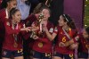 Spain's Olga Carmona, Eva Navarro, Aitana Bonmati and Alba Redondo (left to right) celebrate with their trophy after winning the Women's World Cup soccer final against England at Stadium Australia in Sydney, Australia, Sunday, Aug. 20, 2023. The sixth-ranked Canadian women will face World Cup champion Spain in an international friendly next month. THE CANADIAN PRESS/AP/Mark Baker