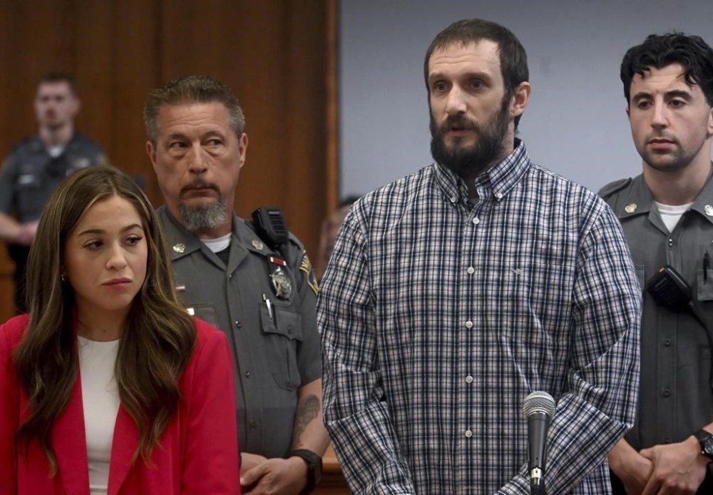 Robert Cole Parmalee, right, accused of stalking and harassing UConn basketball star Paige Bueckers, appears with his public defender Kathryn Mallach for his arraignment at Rockville Superior Court, Monday, Sept. 16, 2024, in Vernon, Conn. (Jim Michaud/Hearst Connecticut Media via AP, Pool)